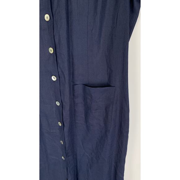 Queto Lifestyle Collection Linen Shirt Dress Maxi Womens 12 Blue Pockets Flawed - Picture 2 of 7
